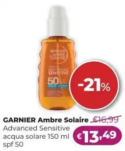 La Saponeria GARNIER Ambre Solaire Advanced Sensitive acqua solare spf 50 offerta