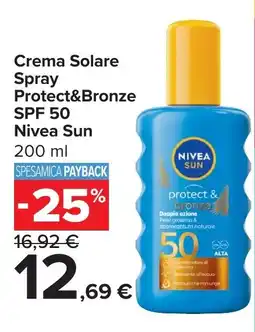 Carrefour Market Crema Solare Spray Protect&Bronze SPF 50 Nivea Sun offerta