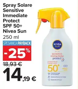 Carrefour Market Spray Solare Sensitive Immediate Protect SPF 50+ Nivea Sun offerta