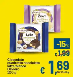 Qui Discount Cioccolato quadrotto nocciolato latte/bianco Oliviero offerta