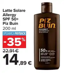 Carrefour Market Latte Solare Allergy SPF 50+ Piz Buin offerta