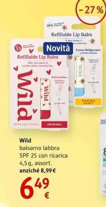 Wild balsamo labbra SPF 25 con ricarica