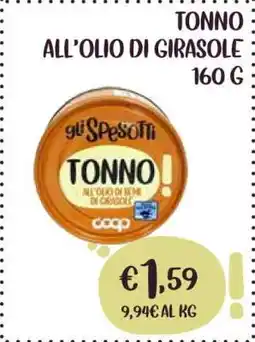 Coop TONNO ALL'OLIO DI GIRASOLE 160 G offerta