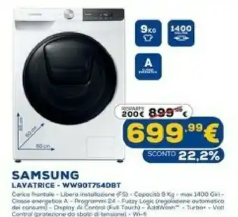 Euronics Ww80t754dbt/s3 lavatrice caricamento frontale 8 kg 1400 giri/min b nero, bianco offerta