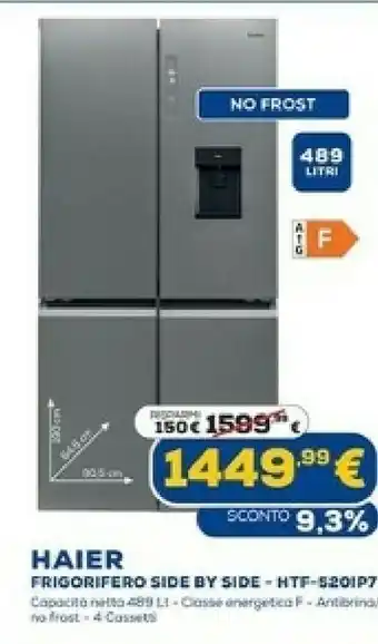 Euronics Htf-520ip7 frigorifero side-by-side libera installazione acciaio inossidabile 489 l a++ offerta