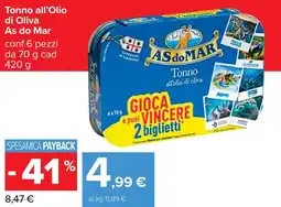Carrefour Tonno all'Olio di Oliva As do Mar offerta