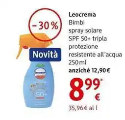 dm drogerie markt Leocrema Bimbi spray solare SPF 50+ tripla protezione resistente all'acqua offerta