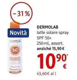 dm drogerie markt DERMOLAB latte solare spray SPF 50+ offerta