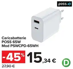 Carrefour Caricabatterie POSS 65W Mod PSWCPD-65WH offerta