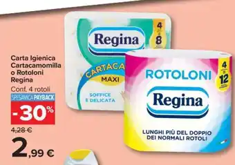 Carrefour Carta Igienica Cartacamomilla o Rotoloni Regina offerta