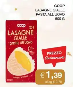 Coop COOP LASAGNE GIALLE PASTA ALL’UOVO 500 G offerta