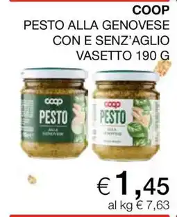 Coop COOP PESTO ALLA GENOVESE CON E SENZ’AGLIO VASETTO 190 G offerta