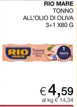 Coop RIO MARE TONNO ALL’OLIO DI OLIVA 3+1 X80 G offerta
