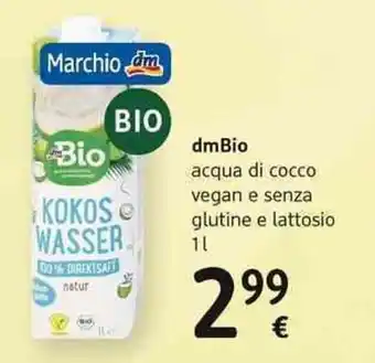 DmBio acqua di cocco vegan e senza glutine e lattosio