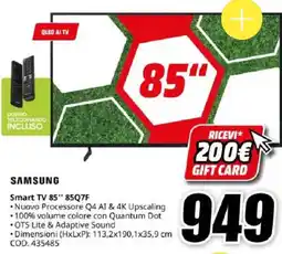 MediaWorld SAMSUNG Smart TV 85" 85Q7F offerta