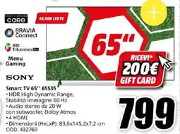 MediaWorld SONY Smart TV 65" 65535 offerta