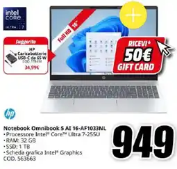 MediaWorld hp Notebook Omnibook 5 AI 16-AF1033NL offerta