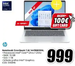 MediaWorld hp Notebook Omnibook 7 AI 14-FR0019NL offerta