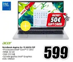 MediaWorld acer Notebook Aspire Go 15 AG15-72P offerta