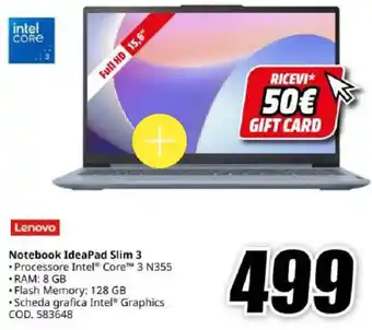MediaWorld Lenovo Notebook IdeaPad Slim 3 offerta
