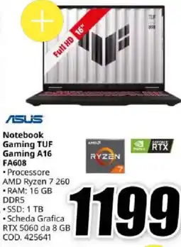 MediaWorld ASUS Notebook Gaming TUF Gaming A16 FA608 offerta