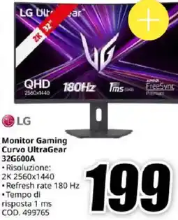 MediaWorld LG Monitor Gaming Curvo UltraGear 32G600A offerta