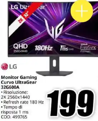 MediaWorld LG Monitor Gaming Curvo UltraGear 32G600A offerta