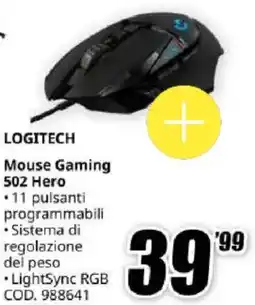 MediaWorld LOGITECH Mouse Gaming 502 Hero offerta