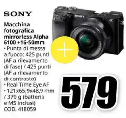 MediaWorld SONY Macchina fotografica mirrorless Alpha 6100 +16-50mm offerta