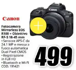 MediaWorld Canon Fotocamera Mirrorless EOS R100+ Obiettivo RF-S 18-45 mm offerta