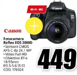 MediaWorld Canon Fotocamera Reflex EOS 2000D offerta