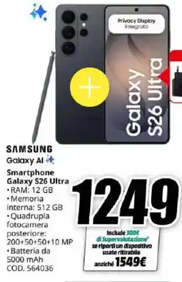 MediaWorld SAMSUNG Smartphone Galaxy S26 Ultra offerta