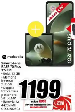 MediaWorld motorola Smartphone RAZR 70 Plus 12+512 offerta