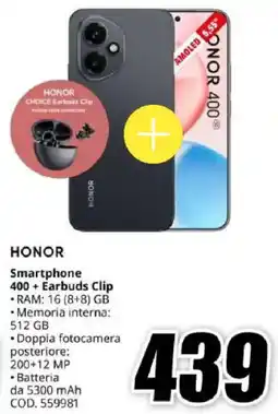 MediaWorld HONOR Smartphone 400+ Earbuds Clip offerta