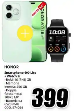 MediaWorld HONOR Smartphone 600 Lite offerta