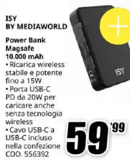 MediaWorld ISY BY MEDIAWORLD Power Bank Magsafe 10.000 mAh offerta
