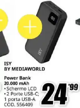 MediaWorld ISY BY MEDIAWORLD Power Bank 20.000 mAh offerta
