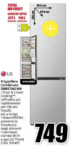 MediaWorld LG Frigorifero Combinato GBBS726CMB offerta