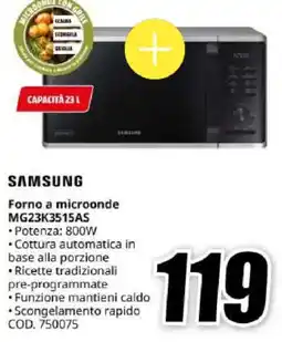 MediaWorld SAMSUNG Forno a microonde MG23K3515AS offerta