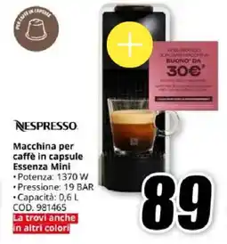MediaWorld NESPRESSO Macchina per caffè in capsule Essenza Mini offerta