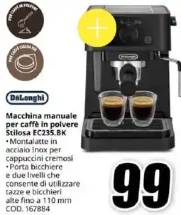 MediaWorld DeLonghi Macchina manuale per caffè in polvere Stilosa EC235.BK offerta