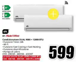 MediaWorld ok. BY Media World Condizionatore DUAL 9000 + 12000 BTU offerta