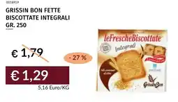 Prezzemolo e Vitale Grissin bon fette biscottate integrali offerta