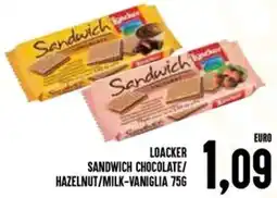 Al Discount Loacker sandwich chocolate/ hazelnut/milk-vaniglia offerta