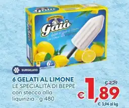 MD Discount 6 gelati al limone le specialità di beppe con stecco alla liquirizia offerta