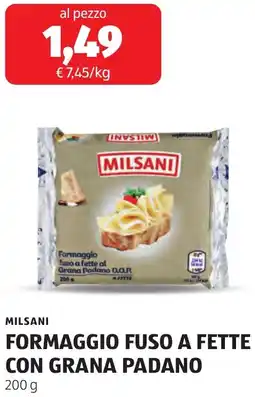 ALDI Milsani formaggio fuso a fette con grana padano offerta