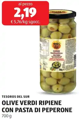 ALDI Tesoros del sur olive verdi ripiene con pasta di peperone offerta