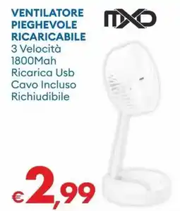 MD Discount Mxd ventilatore pieghevole ricaricabile 3 velocità offerta