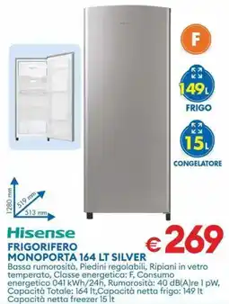 MD Discount Hisense frigorifero monoporta 164 lt silver offerta