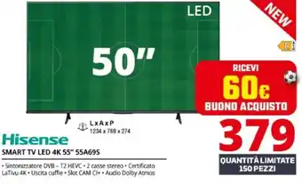 Comet Hisense SMART TV LED 4K 55" 55A69S offerta